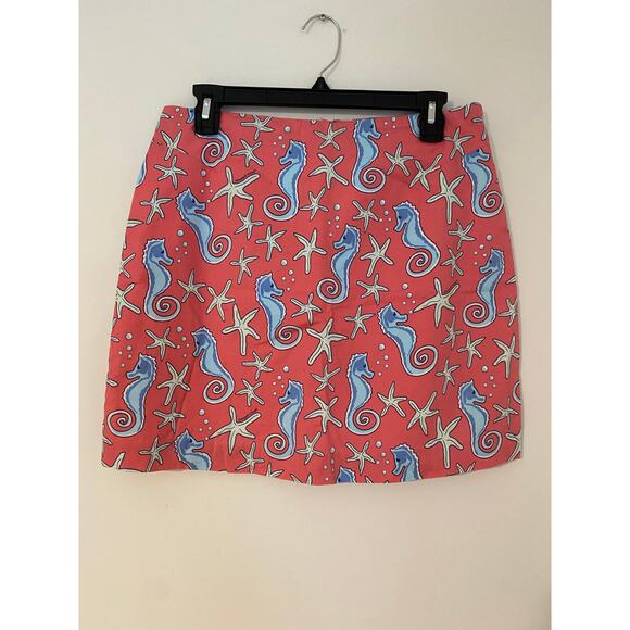 Vineyard Vines Seahorse Starfish Mini Preppy Skirt Pink Coral Blue EUC Vintage 6 - Picture 1 of 8